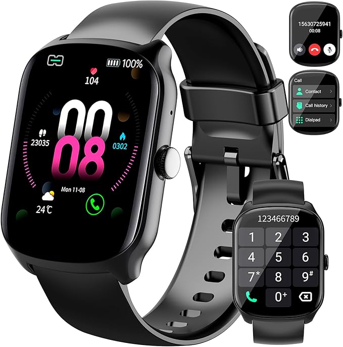 Smart Watch for Men Women, 1.95" HD Curved Screen Smartwatch, Heart Rate/Sleep Monitor Fitness Watches, 112+ Sports Modes Activity Trackers, IP68 Waterproof Watch for Android iOS, Black